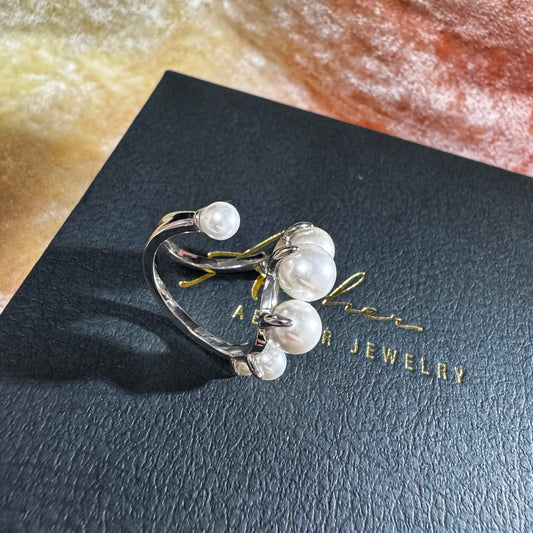 立體流線形貝珠前開口戒指(合金)Free size