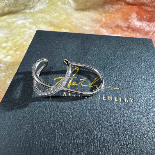 施華洛水晶多層排鑽孖指單邊開口戒(合金)港碼13+free size