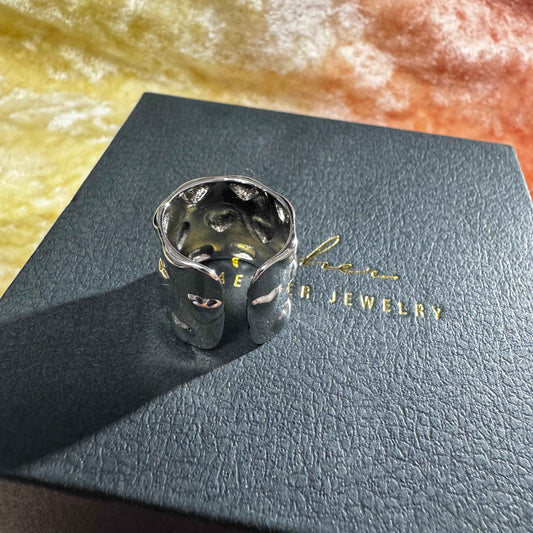 立體心形壓紋闊身開口戒指(合金)Free size