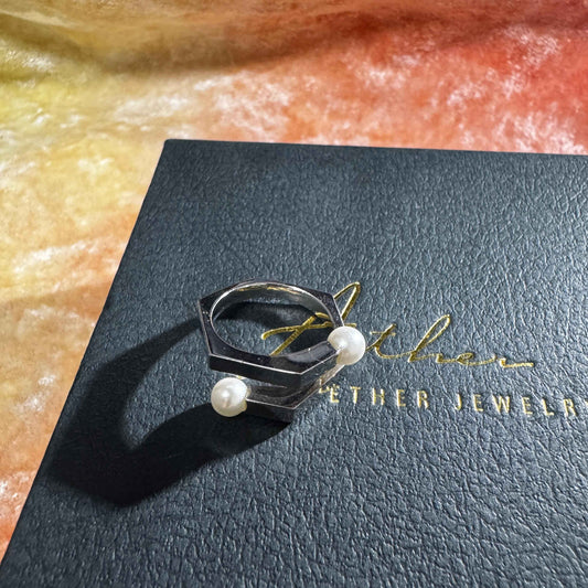 立體扭扭貝珠前開口戒指(合金)Free size