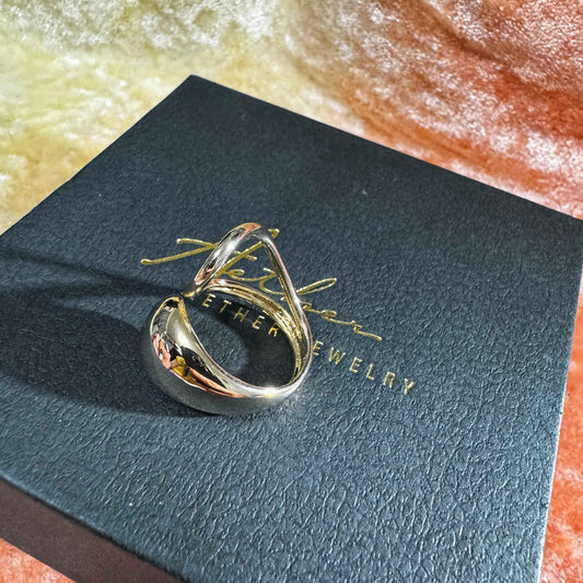 立體扭扭金銀拼色前開口戒指(合金)Free size