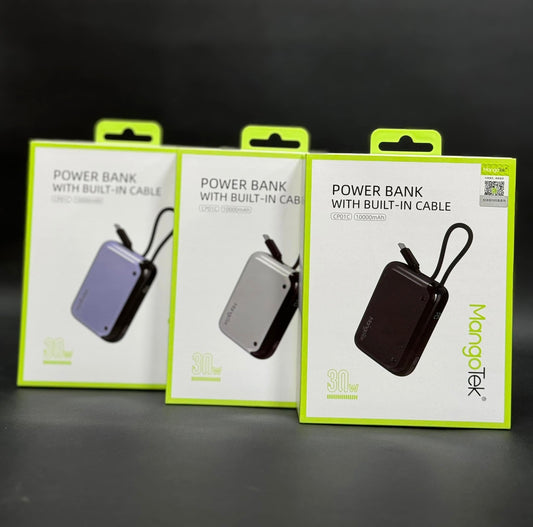 Mangotek 10000mAh 30W 內置 USB-C 充電線 快充便攜式充電器
