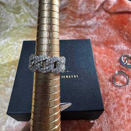 施華洛水晶古巴鏈滿鑽戒（合金）港碼15