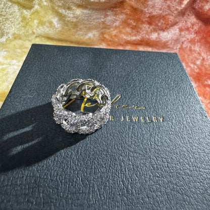 施華洛水晶古巴鏈滿鑽戒（合金）港碼15